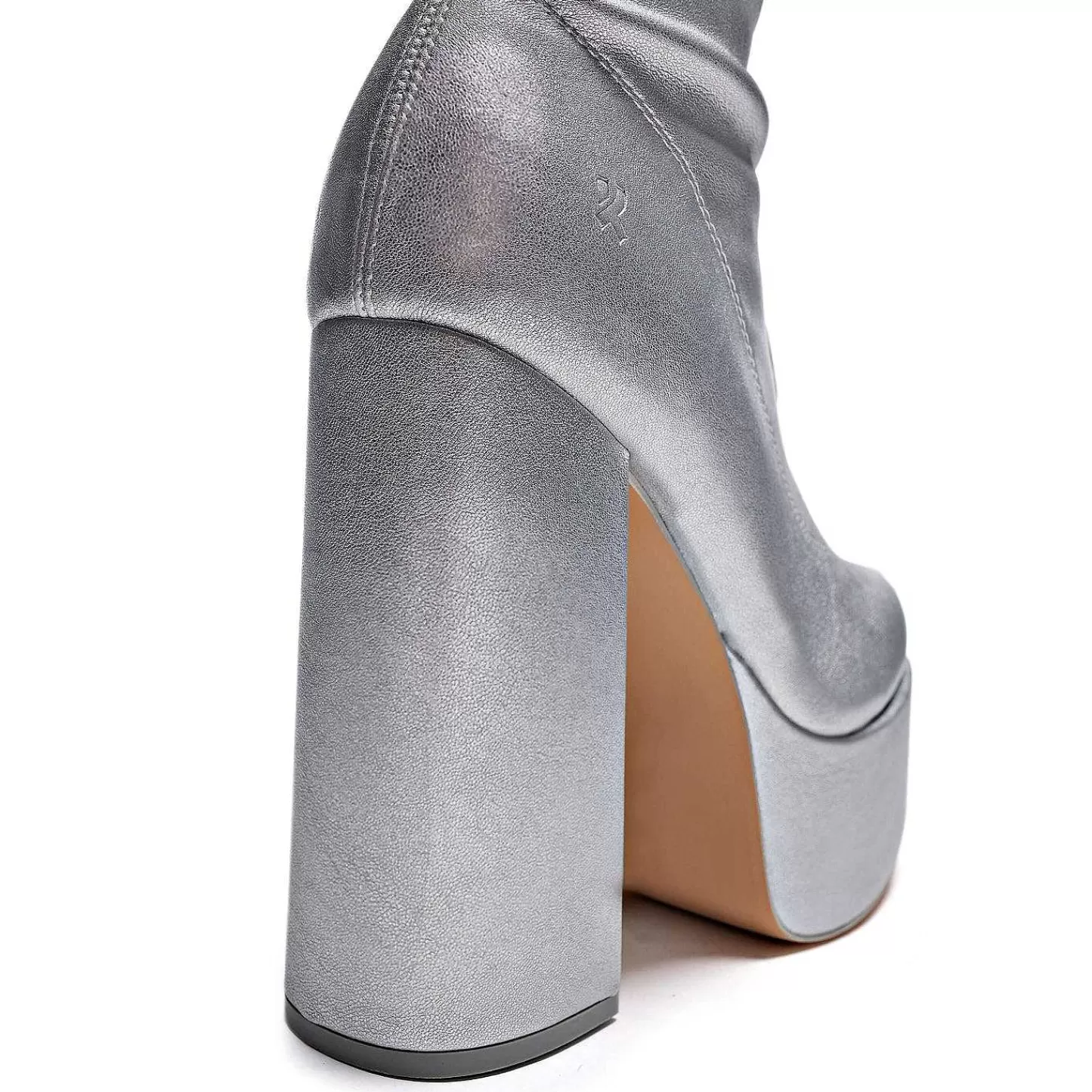 Hot Kozaki Za Kolano The Redemption Plus Size - Srebrne Damskie Buty Na Obcasie